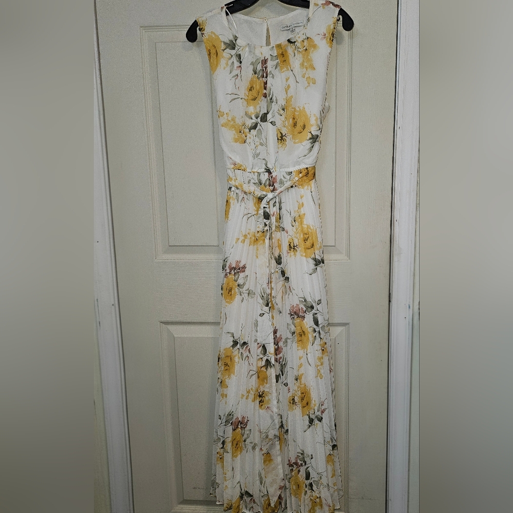 Sandra Darren Yellow and White Floral Maxi Dress